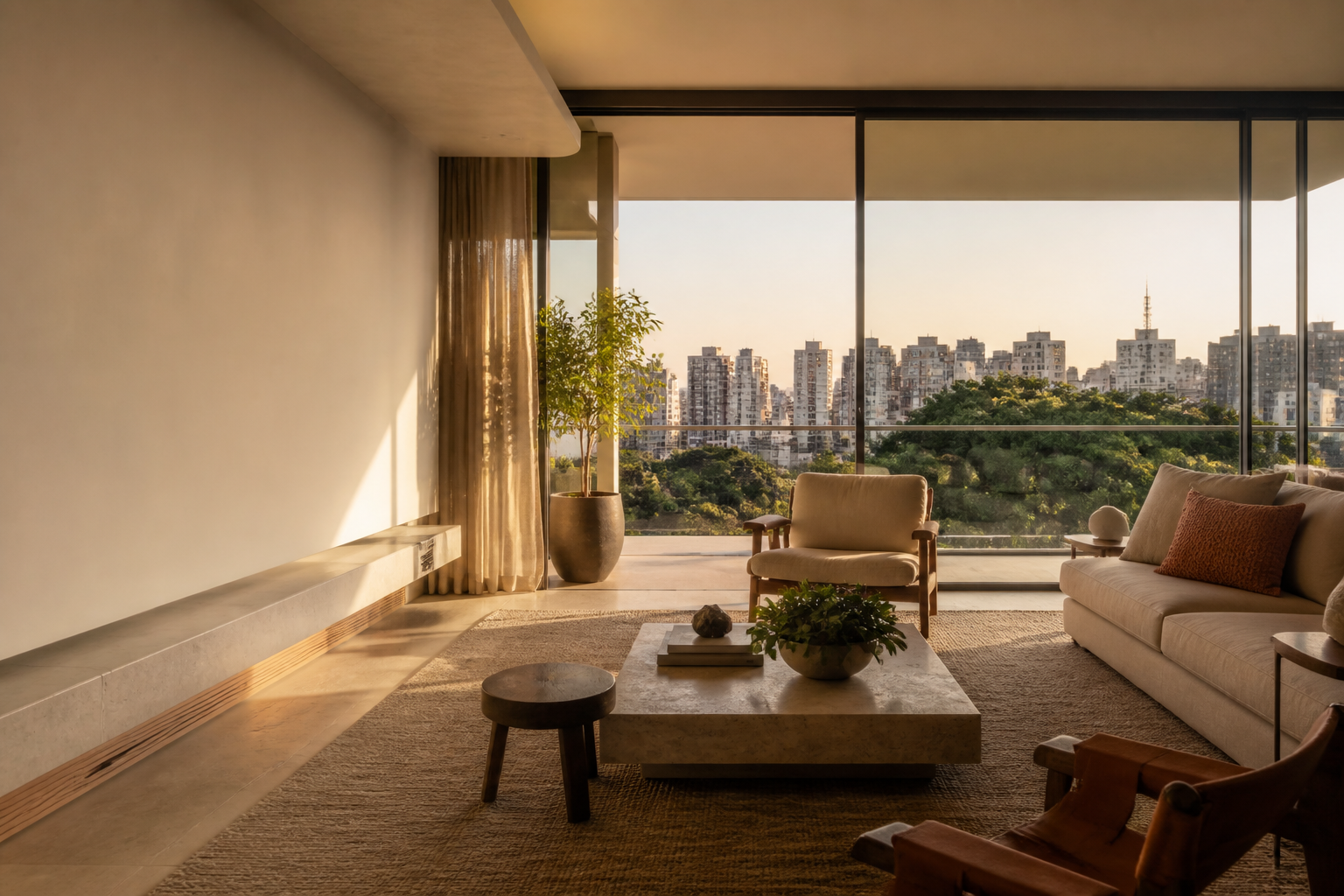 Sala contemporânea com vista para São Paulo